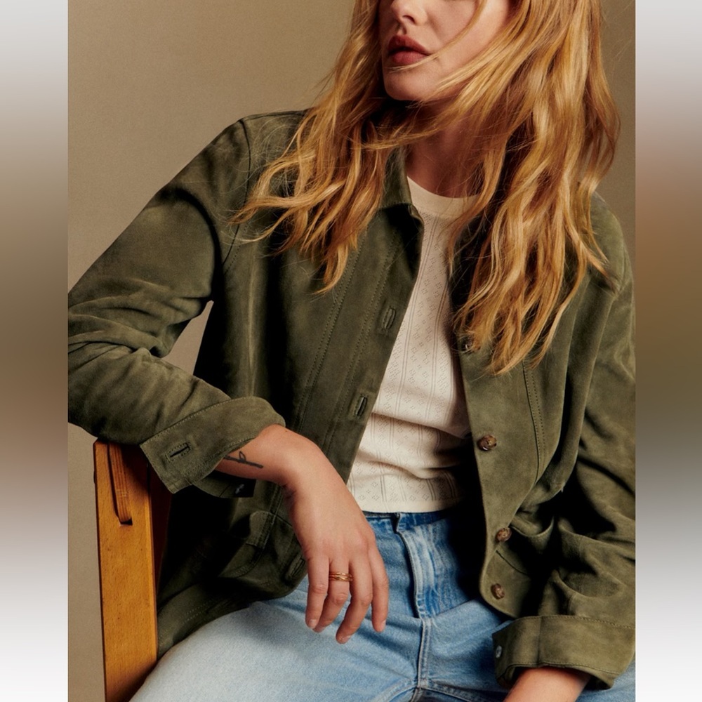 Sezane Will Jacket Goat Leather Olive Green